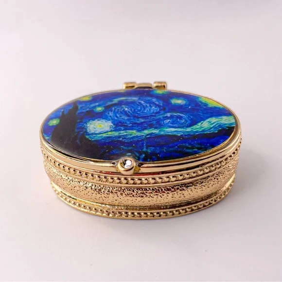 Starry Night by Vincent Van Gogh RARE Small Enamel Trinket Box with Crystal - Picture 1 of 11
